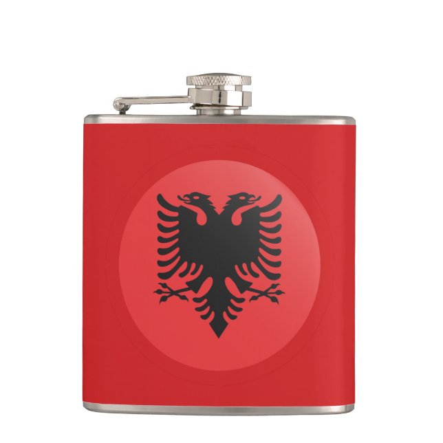Albanian Flag & drink, travel Albania /sports fans Hip Flask (Front)
