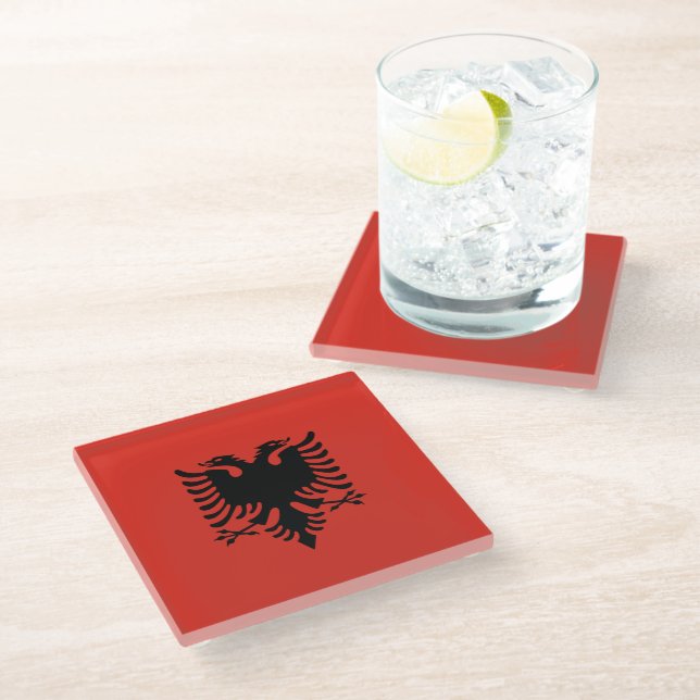 Albanian flag glass coaster (Angled)
