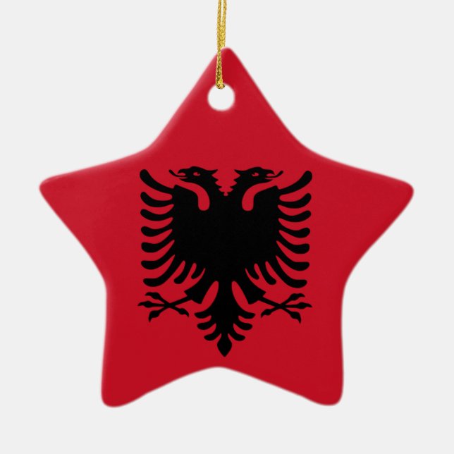 Albanian Flag on Ceramic Star Pendant Tree Decoration (Front)