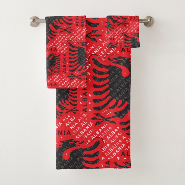 Albanian flag pattern 2 bath towel set (Insitu)