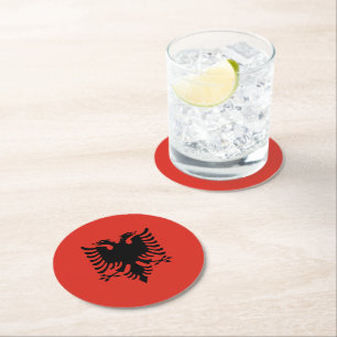 Albanian flag round paper coaster