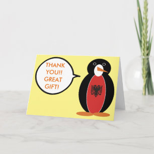 Albanian Flag Talking Ms. Penguin Thank You Card
