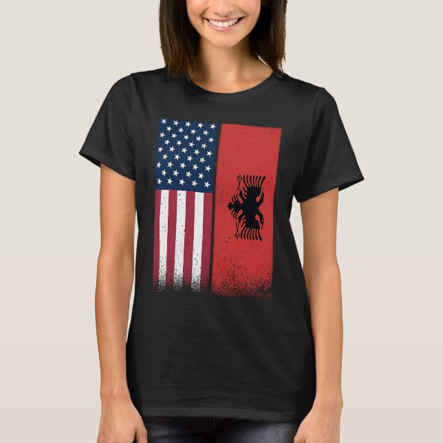 Albanian Flag  USA And Albania Flags Proud Albania T-Shirt (Front)