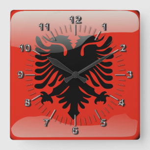 Albanian glossy flag square wall clock