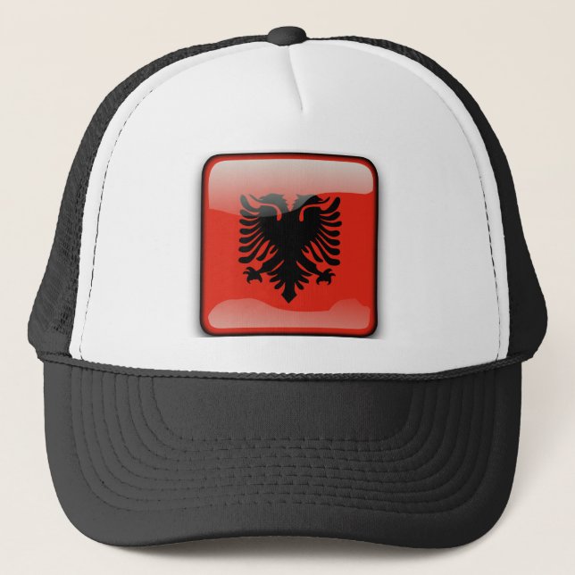 Albanian glossy flag trucker hat (Front)
