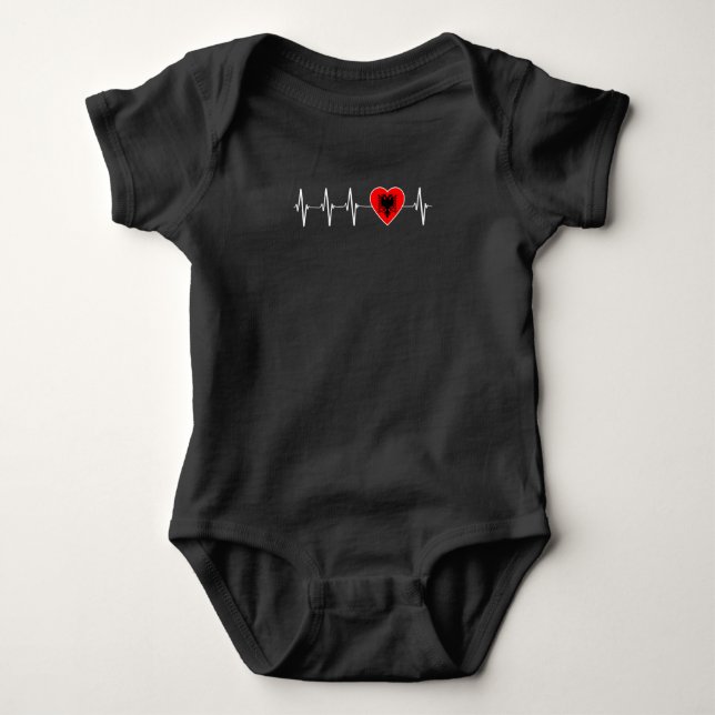 Albanian Heartbeat I Love Albania Flag Heart Pride Baby Bodysuit (Front)