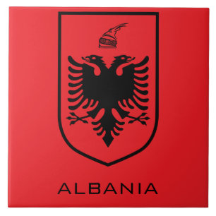 Albanian National Coat of Arms Heritage Ink Ceramic Tile