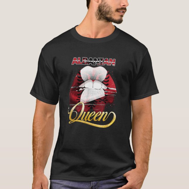 Albanian Pride Flag Lip Women Girls Albanian Queen T-Shirt (Front)