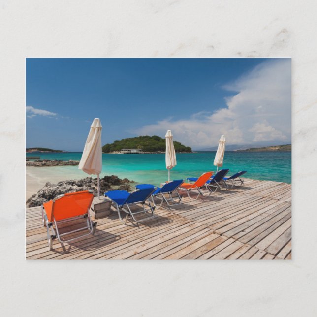 Albanian Riviera, Ksamil, town beachfront Postcard (Front)