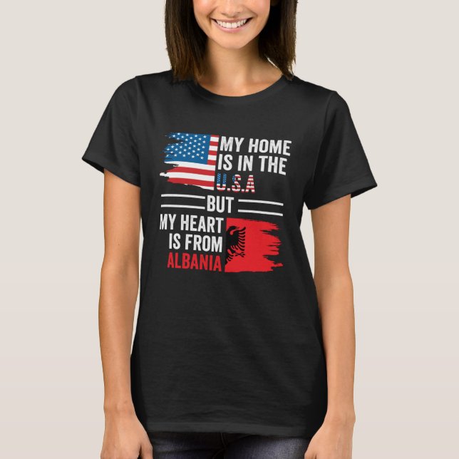 Albanian Roots American Flag Albania Heritage T-Shirt (Front)