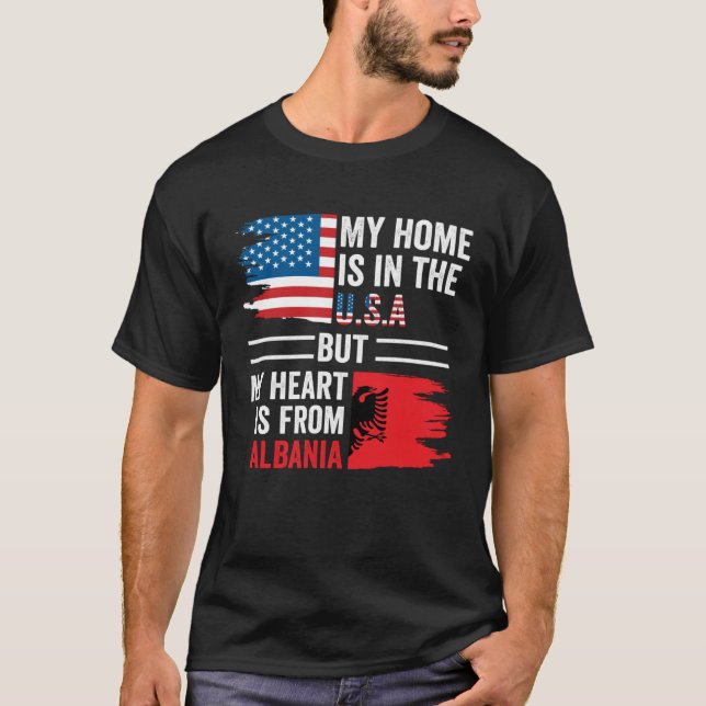 Albanian Roots American Flag Albania Heritage T-Shirt (Front)