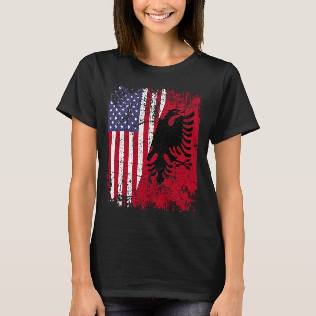 ALBANIAN ROOTS Red Eagle Half American ALBANIA FLA T-Shirt (Front)
