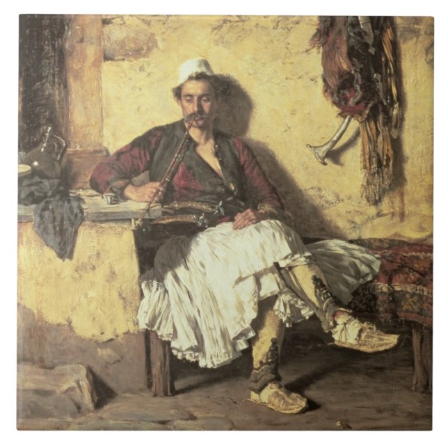 Albanian Sentinel Resting (Arnaueti) (oil on canva Ceramic Tile (Front)