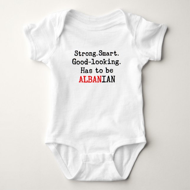 albanian strong baby bodysuit (Front)