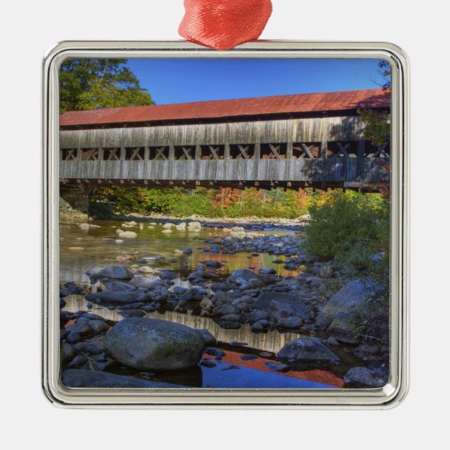 Albany covered bridge over Swift River, White Metal Ornament (Front)