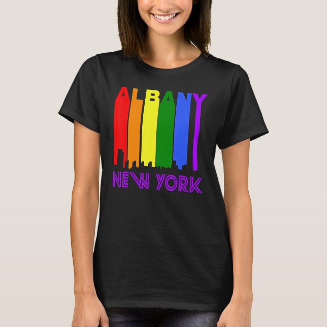 Albany New York Lgbtq Gay Pride Rainbow Skyline T-Shirt (Front)