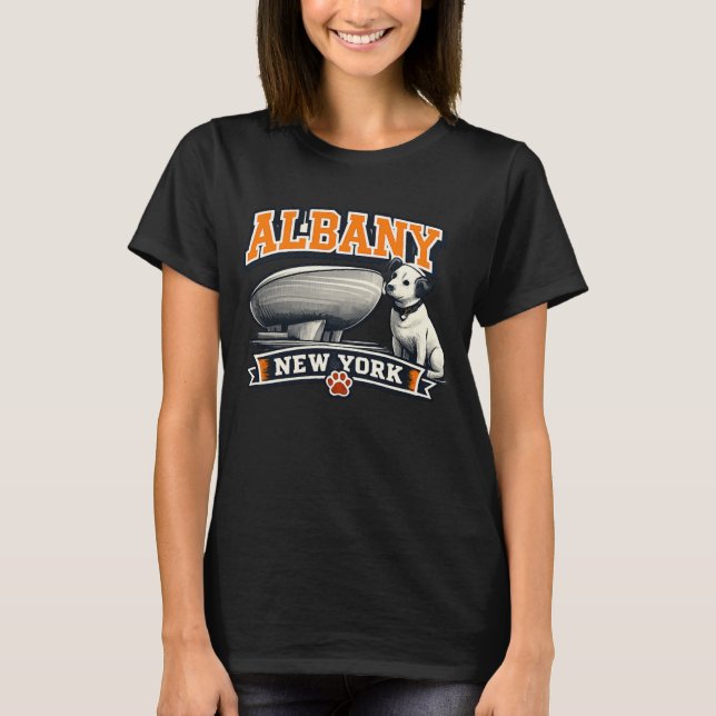 Albany New York Nipper Dog Landmark Retro Design T-Shirt (Front)