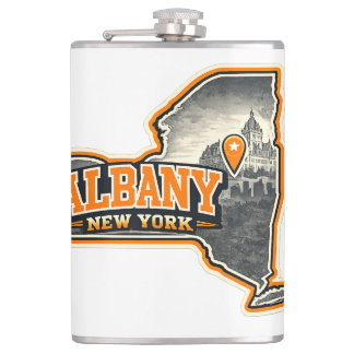 Albany New York State Outline Map Label Design Hip Flask