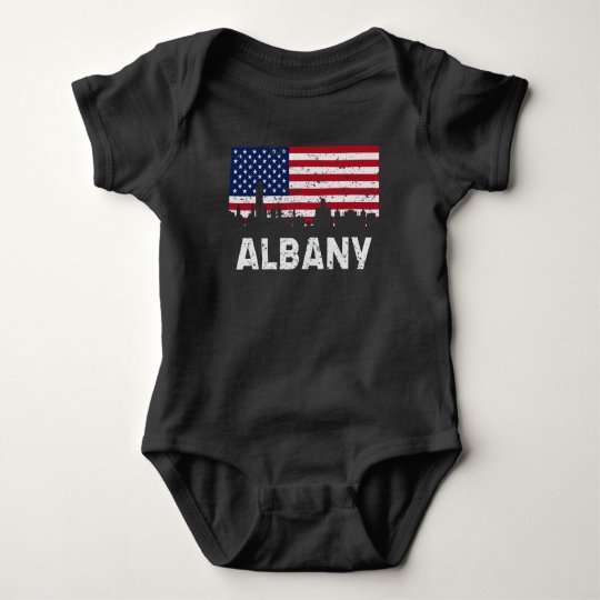 Albany NY American Flag Skyline Distressed Baby Bodysuit