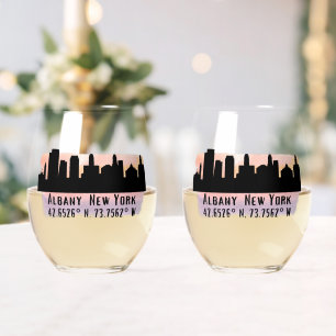 Albany NY City Skyline Beer Stemless Wine Glass