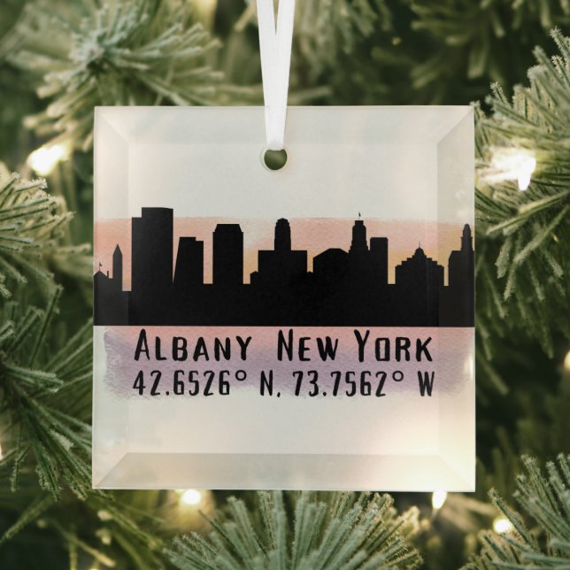 Albany NY City Skyline Glass Tree Decoration (Insitu)