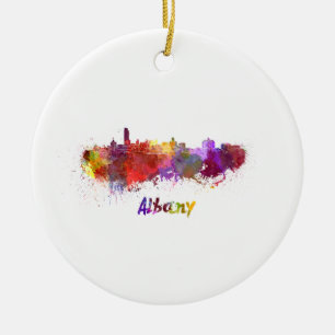 Albany skyline in watercolor ceramic tree decoration