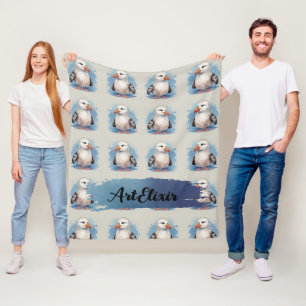 Albatross Watercolor Kawaii Print Fleece Blanket