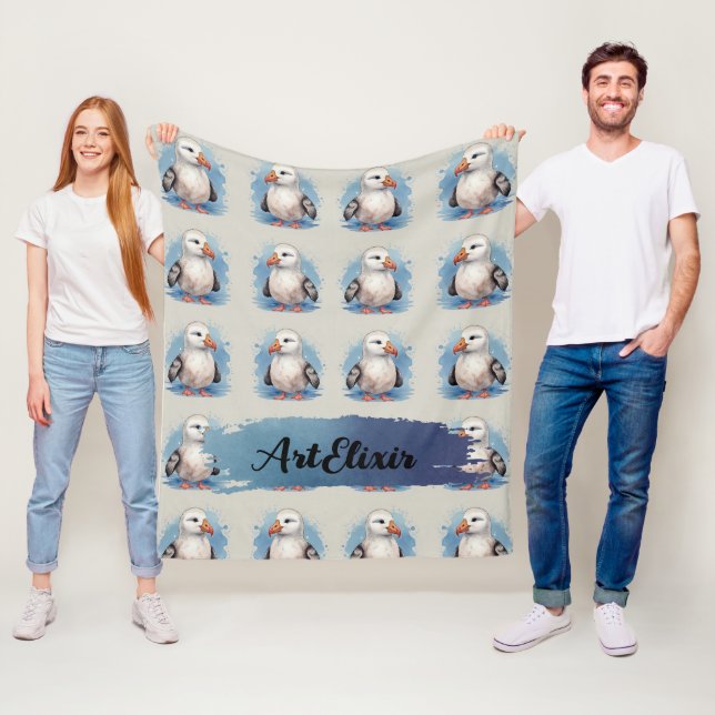 Albatross Watercolor Kawaii Print Fleece Blanket (In Situ)