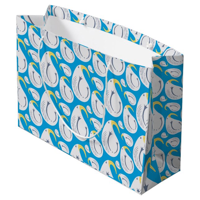 Albatross White, Blue, Yellow, Grey,  Large Gift Bag (Back Angled)