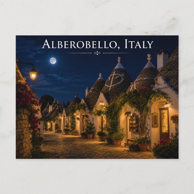 Alberobello Italy Night Postcard (Front)