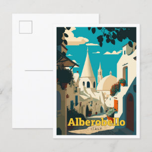 Alberobello Italy Travel Vintage Illustration Postcard