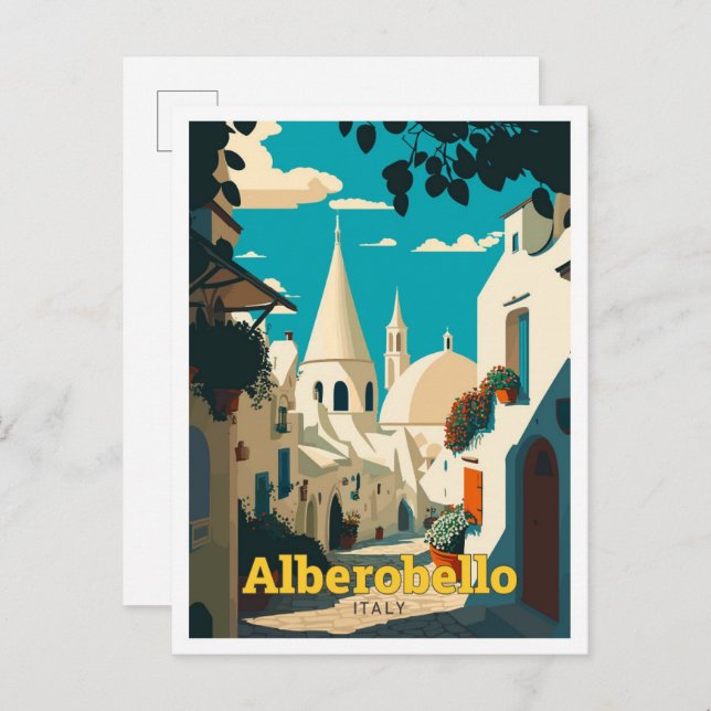 Alberobello Italy Travel Vintage Illustration Postcard (Front/Back)