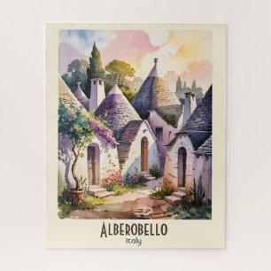 Alberobello Italy Trulli Watercolor Custom Text Jigsaw Puzzle