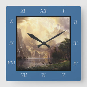 Albert Bierstadt Among the Sierra Nevada Mountains Square Wall Clock
