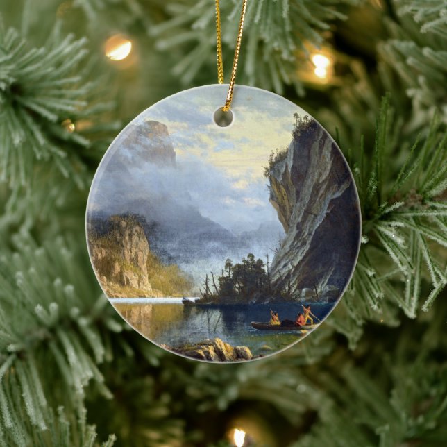 Albert Bierstadt Indians Spear Fishing Poster Ceramic Ornament (Tree)