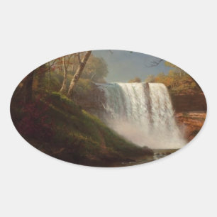 Albert Bierstadt Painting Forest Waterfall Destiny Oval Sticker