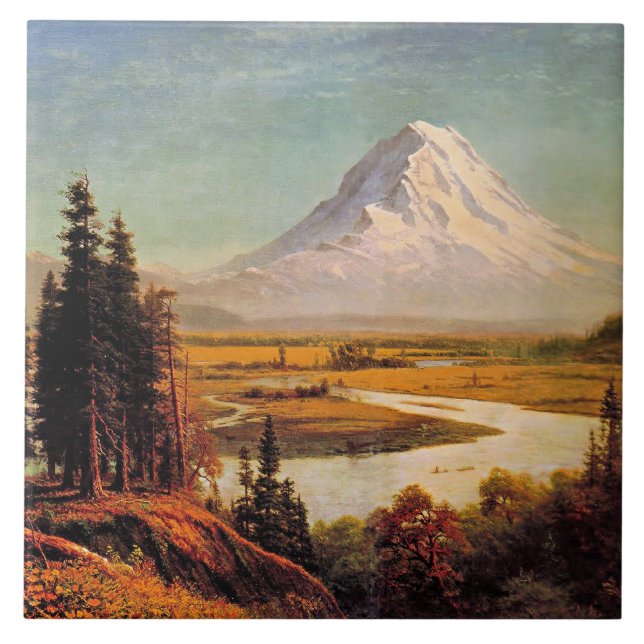 Albert Bierstadt painting, Mount Rainier, Ceramic Tile (Front)