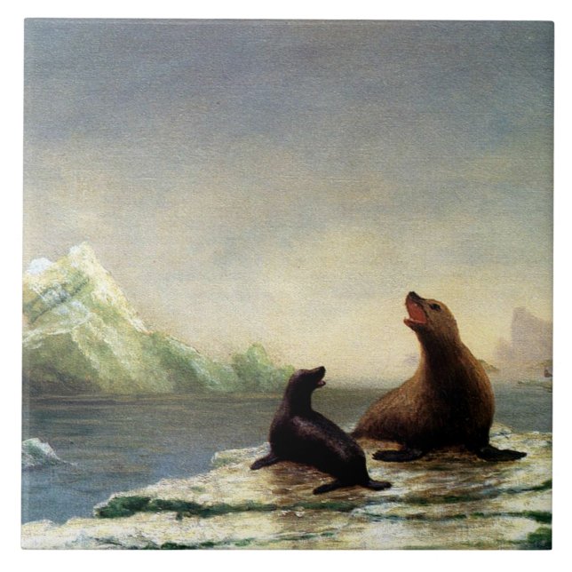 Albert Bierstadt painting, Seals Ceramic Tile (Front)