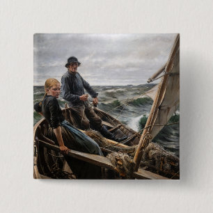 Albert Edelfelt - At Sea 15 Cm Square Badge