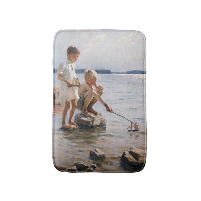 Albert Edelfelt - Boys Playing on the Shore Bath Mat (Front Vertical)