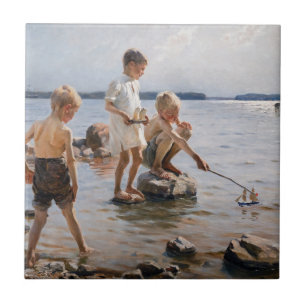 Albert Edelfelt - Boys Playing on the Shore Ceramic Tile
