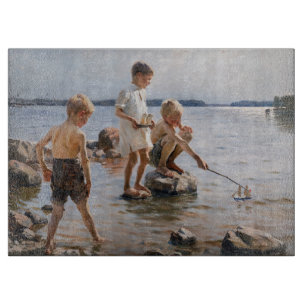 Albert Edelfelt - Boys Playing on the Shore Cutting Board