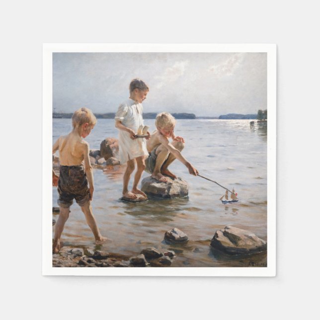 Albert Edelfelt - Boys Playing on the Shore Napkin (Front)