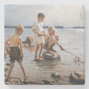 Albert Edelfelt - Boys Playing on the Shore Stone Coaster