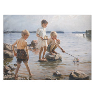Albert Edelfelt - Boys Playing on the Shore Tablecloth