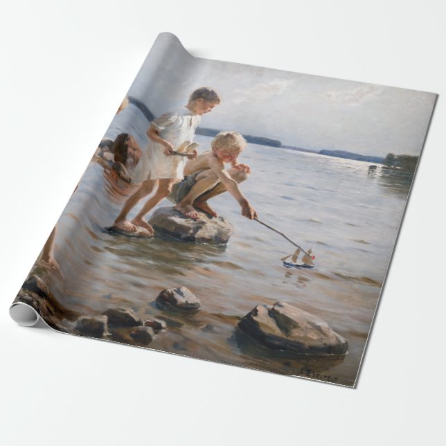 Albert Edelfelt - Boys Playing on the Shore Wrapping Paper (Unrolled)