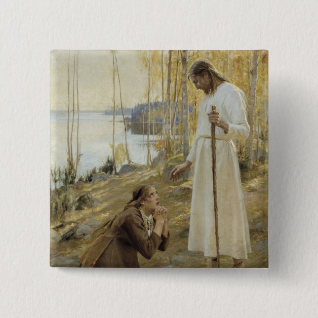 Albert Edelfelt - Christ and Mary Magdalene 15 Cm Square Badge (Front)