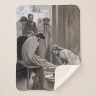 Albert Edelfelt - Jesus Washing Feet of Disciples Sherpa Blanket