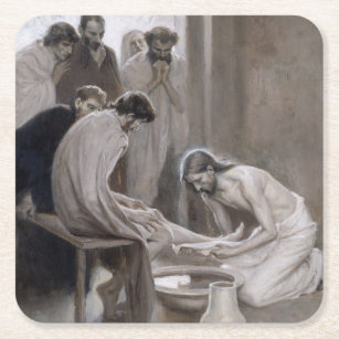 Albert Edelfelt - Jesus Washing Feet of Disciples Square Paper Coaster