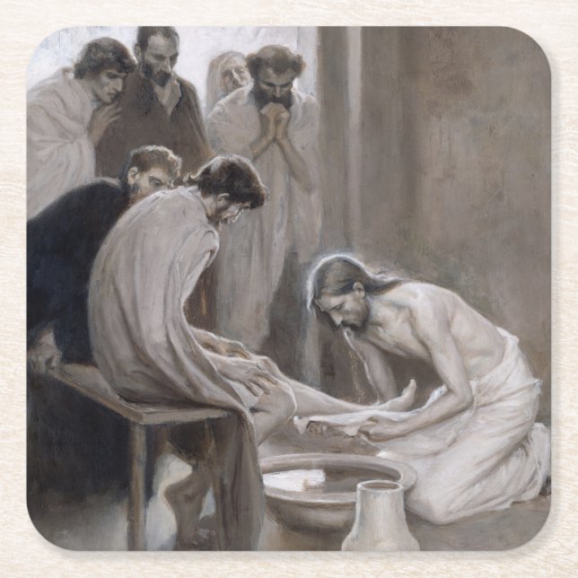 Albert Edelfelt - Jesus Washing Feet of Disciples Square Paper Coaster (Front)